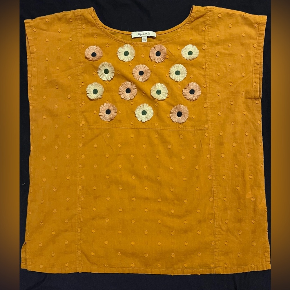 Madewell Mustard Floral Embroidered Blouse